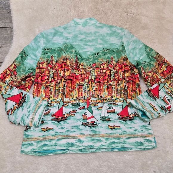 Coldwater Creek Blue with Sailboat Scene Button-Front Linen-Blend Jacket… - Picture 5 of 9